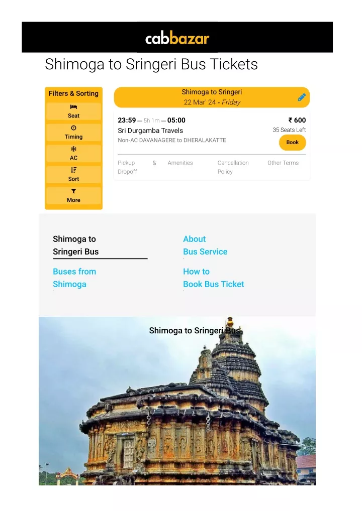 shimoga to sringeri bus tickets