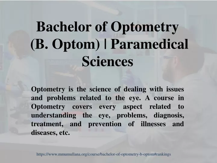 bachelor of optometry b optom paramedical sciences