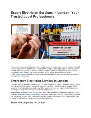 Expert Electrician Services in London: Your Trusted Local Professionals