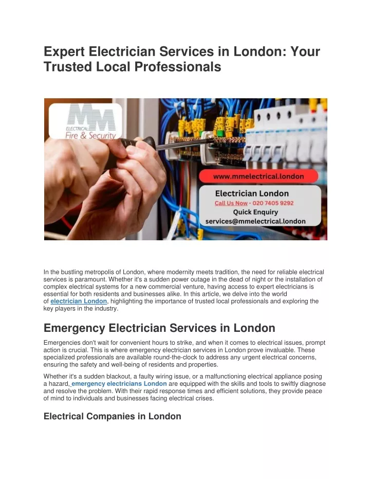 expert electrician services in london your