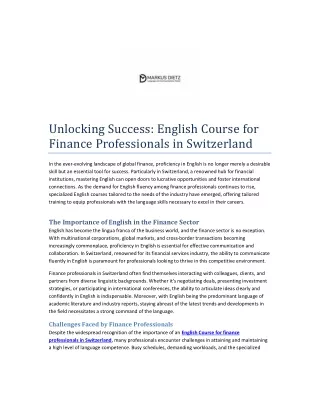 Unlocking Success: English Course for Finance Professionals in Switzerland