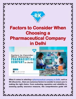 Factors to Consider When Choosing a Pharmaceutical Company in Delhi