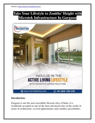 Take Your Lifestyle to Zeniths’ Height with Microtek Infrastructure In Gurgaon