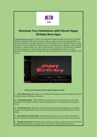 Bright Neon Happy Birthday Signs
