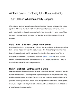 A Clean Sweep - Exploring Little Duck and Nicky Toilet Rolls in Wholesale Party Supplies