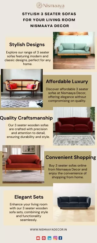 Stylish 3 Seater Sofas for Your Living Room at Nismaaya Decor