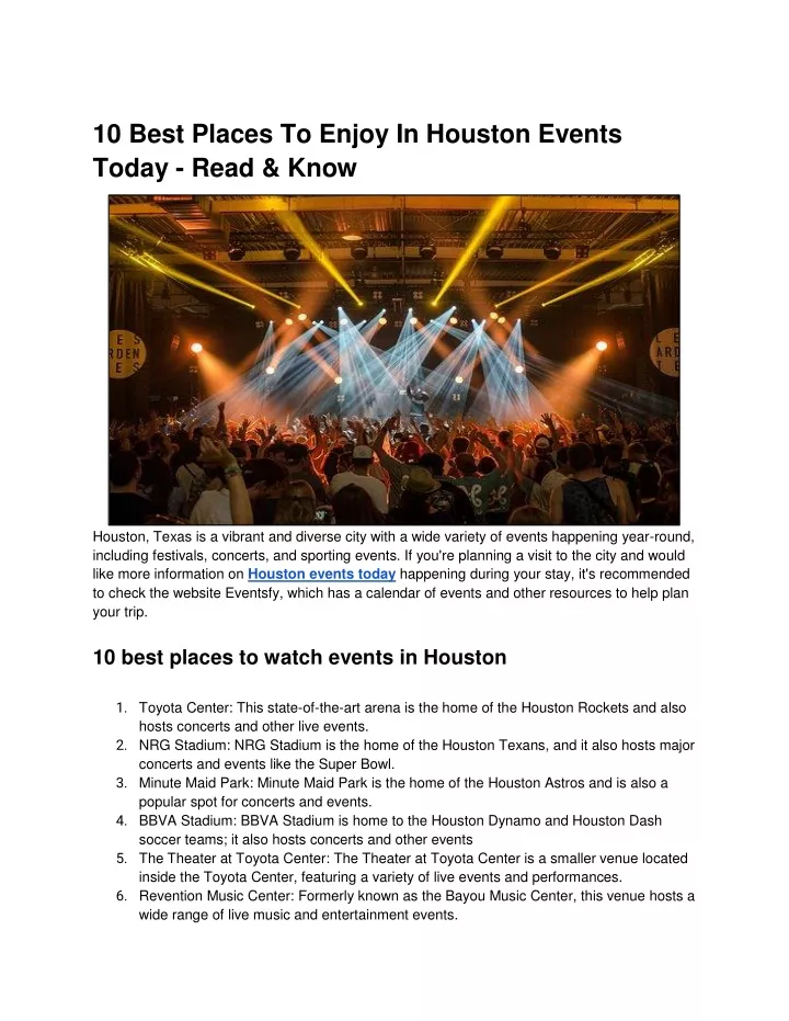 10 best places to enjoy in houston events today
