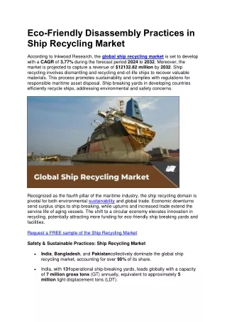 Eco-Friendly Disassembly Practices in Ship Recycling Market