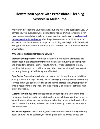 Elevate Your Space with Professional Cleaning Services in Melbourne