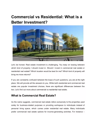 Commercial vs Residential? What is a Better Investment