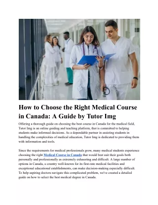 How to Choose the Right Medical Course in Canada A Guide by Tutor Img