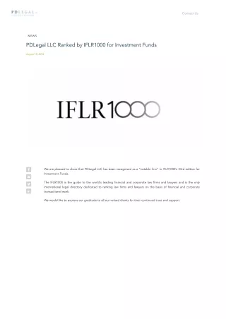 PDLegal LLC Ranked by IFLR1000 for Investment Funds
