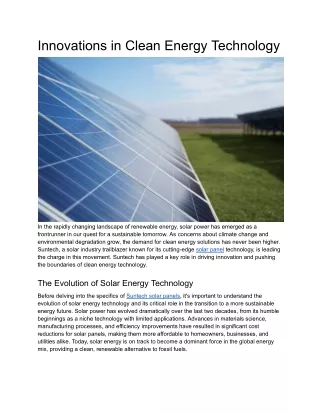 Innovations in Clean Energy Technology