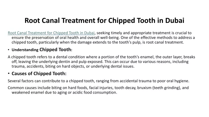 root canal treatment for chipped tooth in dubai