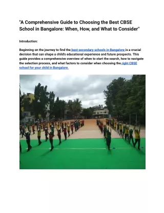 "A Comprehensive Guide to Choosing the Best CBSE School in Bangalore: