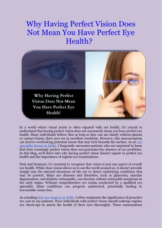 Why Having Perfect Vision Does Not Mean You Have Perfect Eye Health?