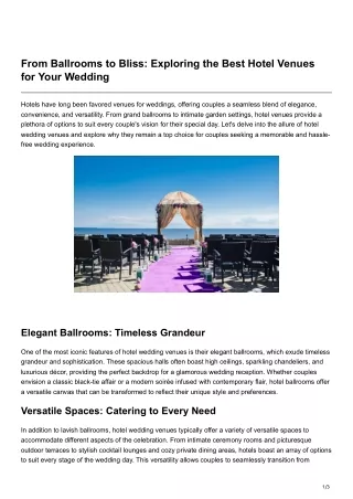 From Ballrooms to Bliss Exploring the Best Hotel Venues for Your Wedding