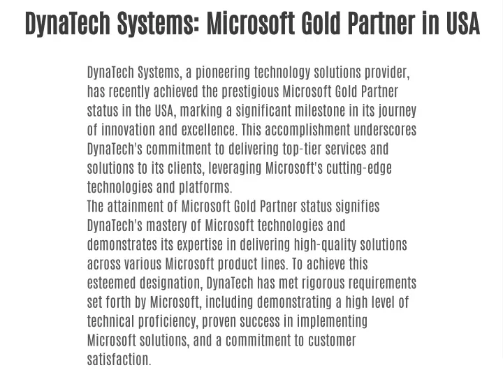 dynatech systems microsoft gold partner in usa