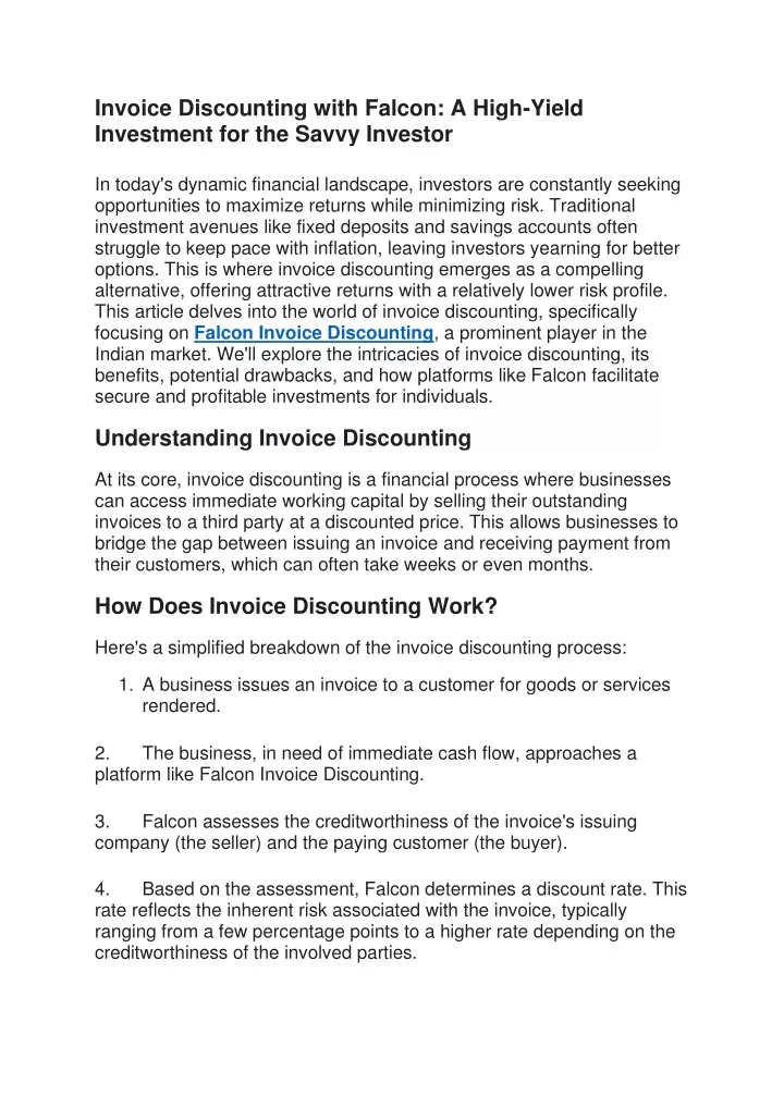 invoice discounting with falcon a high yield