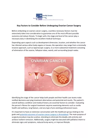 Key Factors to Consider Before Undergoing Ovarian Cancer Surgery