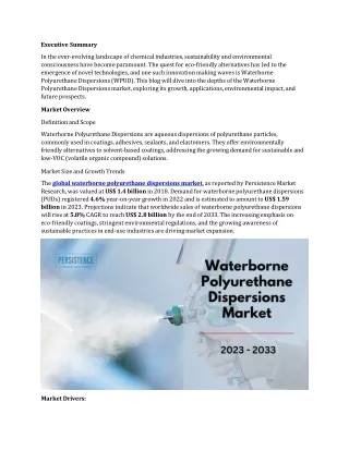Waterborne Polyurethane Dispersions Market: Key Players Paving the Way for Indus