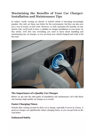 Maximising the Benefits of Your Car Charger: Installation and Maintenance Tips