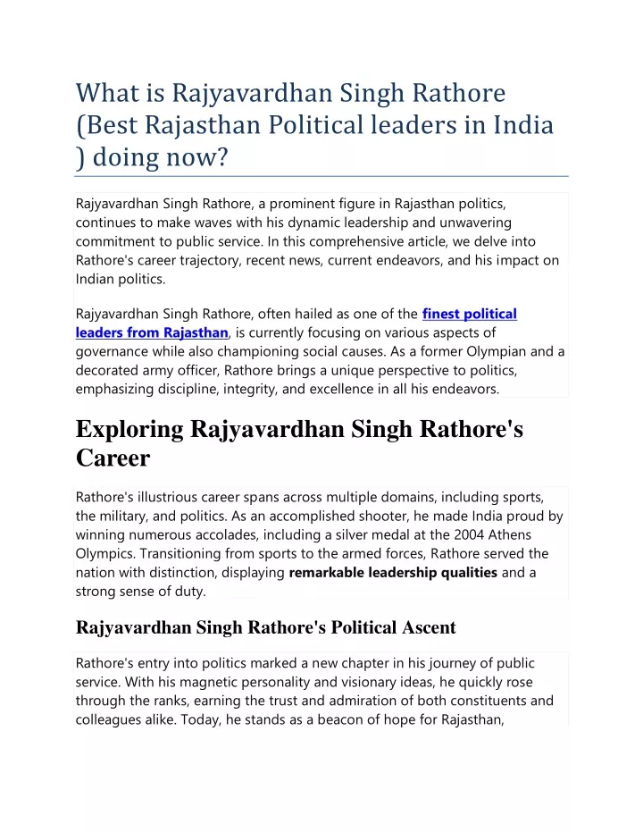 what is rajyavardhan singh rathore best rajasthan