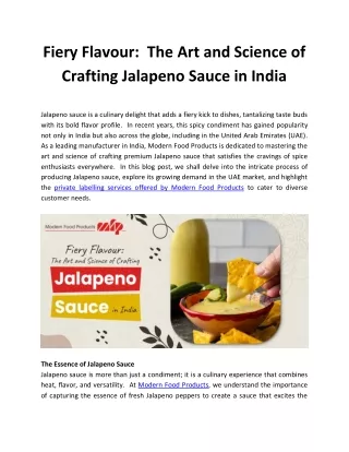 Fiery Flavour:  The Art and Science of Crafting Jalapeno Sauce in India