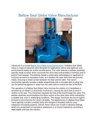 Bellow Seal Globe Valve Manufacturer