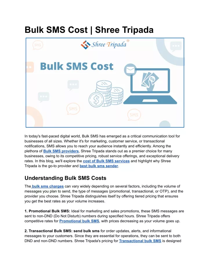 bulk sms cost shree tripada