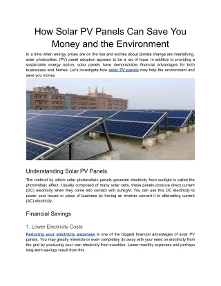 How Solar PV Panels Can Save You Money and the Environment