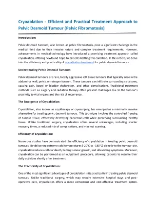 Cryoablation - Efficient and Practical Treatment Approach to Pelvic Desmoid Tumor (Pelvic Fibromatosis)