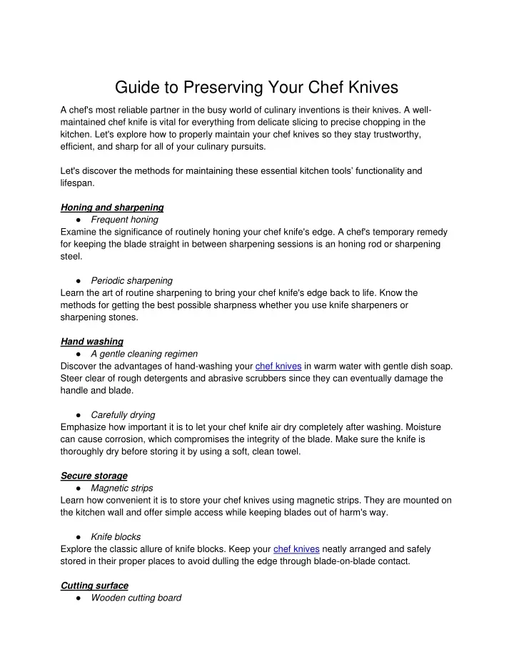 guide to preserving your chef knives