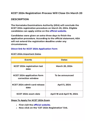 kcet 2024 registration process will close