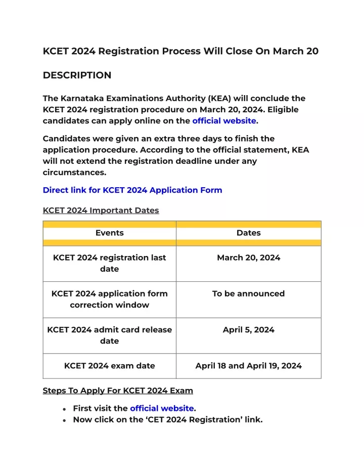 kcet 2024 registration process will close