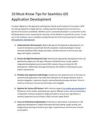 10 Must-Know Tips for Seamless iOS Application Development