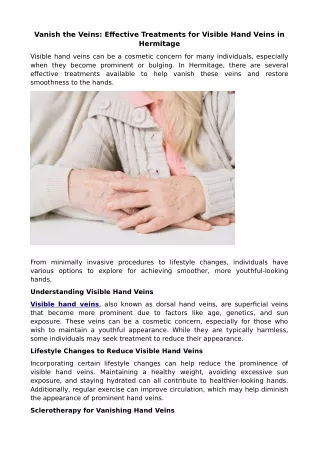Vanish the Veins: Effective Treatments for Visible Hand Veins in Hermitage