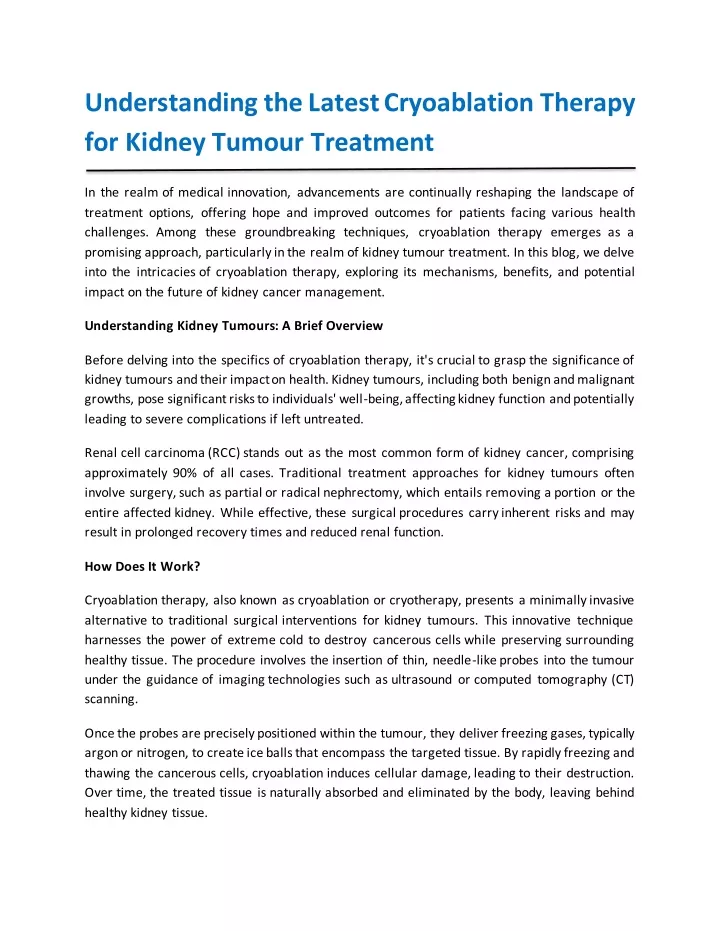 understanding the latest cryoablation therapy