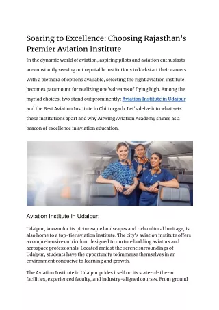 Soaring to Excellence_ Choosing Rajasthan's Premier Aviation Institute