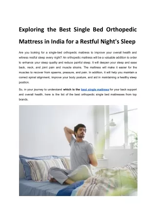 Exploring the Best Single Bed Orthopedic Mattress in India for a Restful Night's Sleep