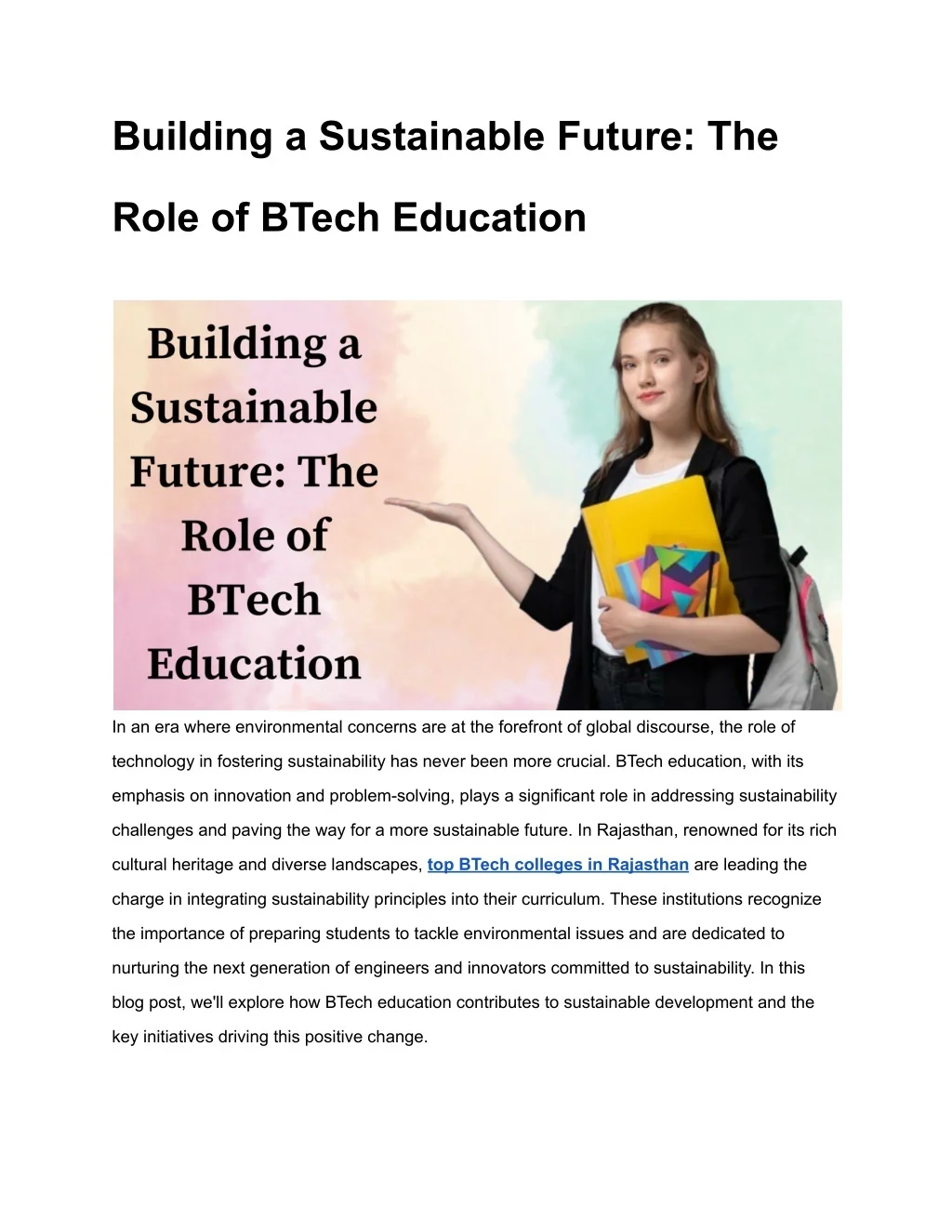PPT - Building a Sustainable Future: The Role of BTech Education ...