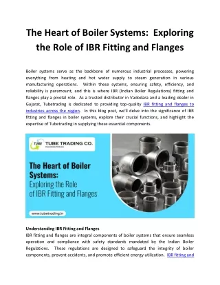 The Heart of Boiler Systems Exploring the Role of IBR Fitting and Flanges