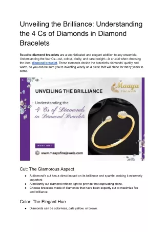 Unveiling the Brilliance: Understanding the 4 Cs of Diamonds in Diamond Bracelet