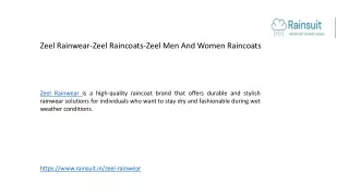 Zeel Rainwear-Zeel Men and Women Raincoats