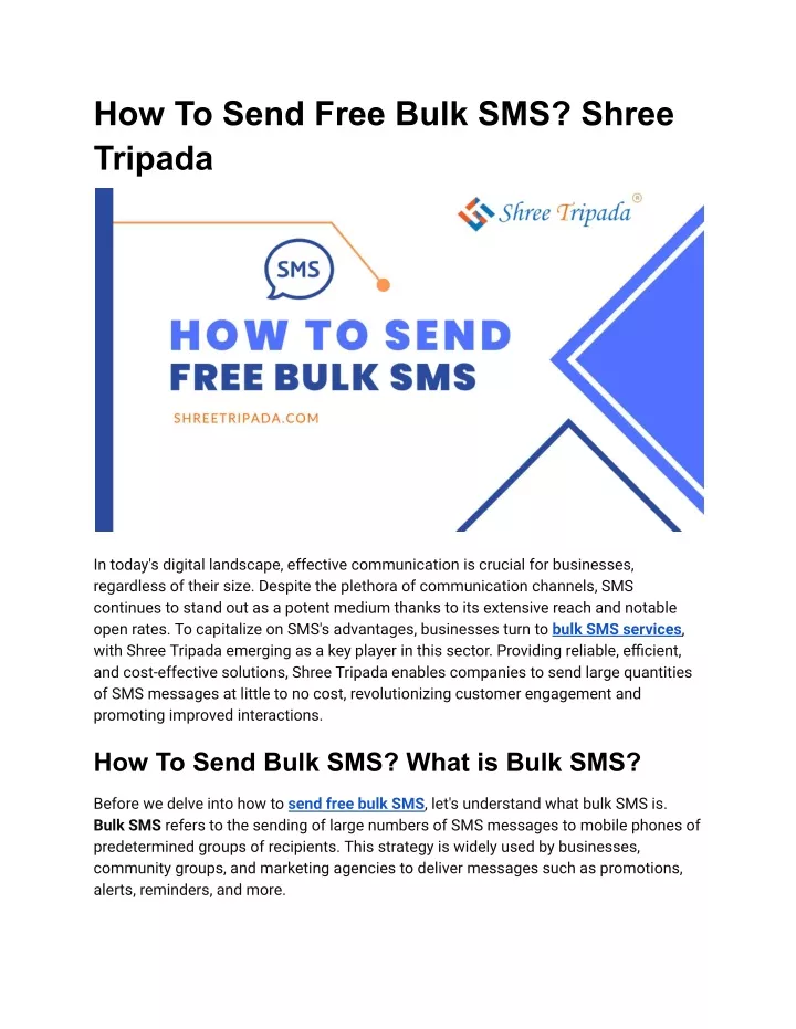 how to send free bulk sms shree tripada