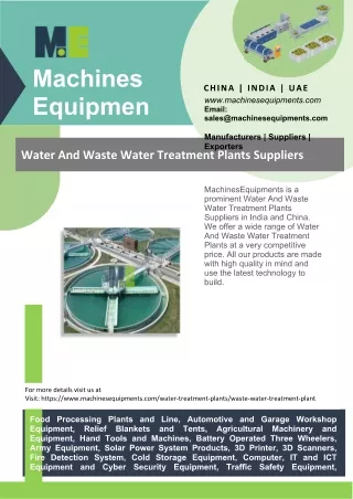 Water And Waste Water Treatment Plants Suppliers