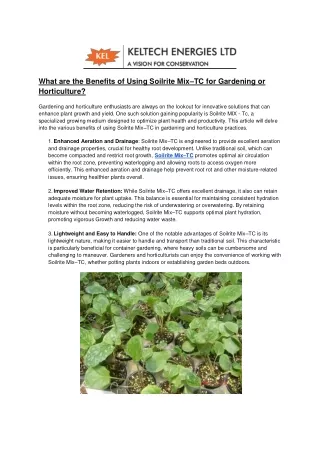 What are the Benefits of Using Soilrite Mix–TC for Gardening or Horticulture