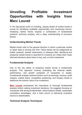 Unveiling Profitable Investment Opportunities with Insights from Marc Louvet