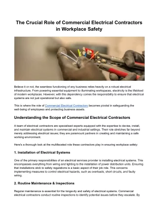 The Crucial Role of Commercial Electrical Contractors in Workplace Safety