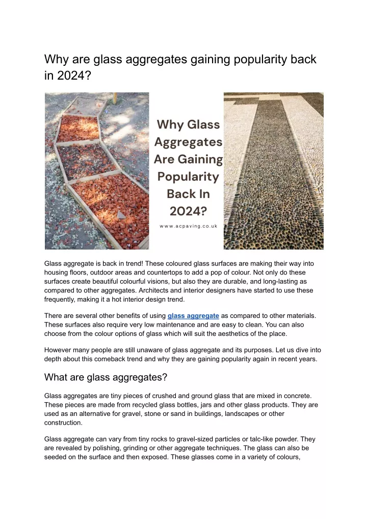 why are glass aggregates gaining popularity back